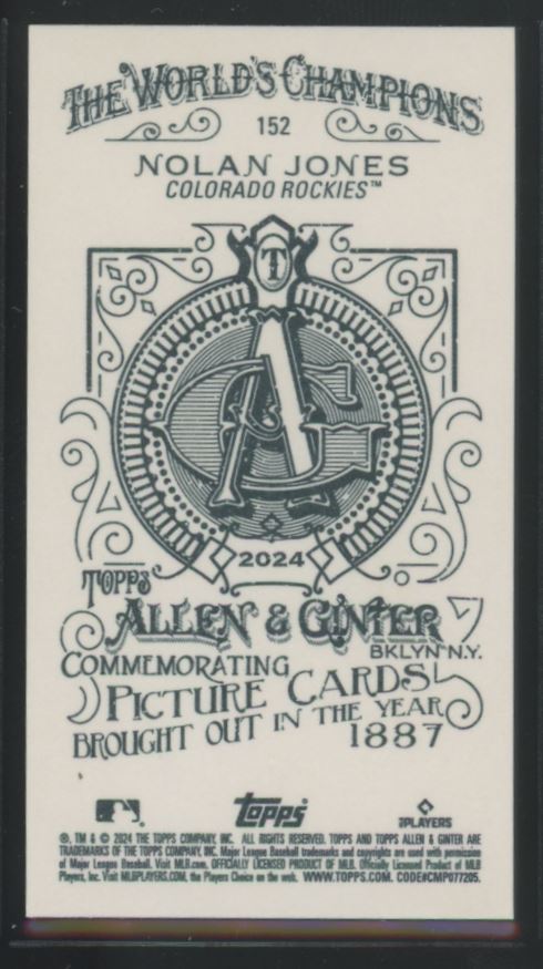 2024 Topps Allen & Ginter #152 Nolan Jones Mini A&G Back