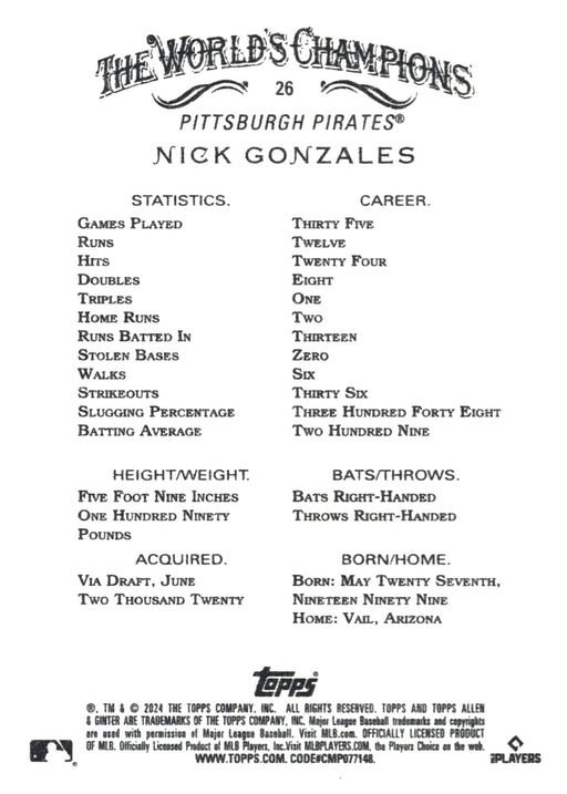 2024 Topps Allen & Ginter #26 Nick Gonzales