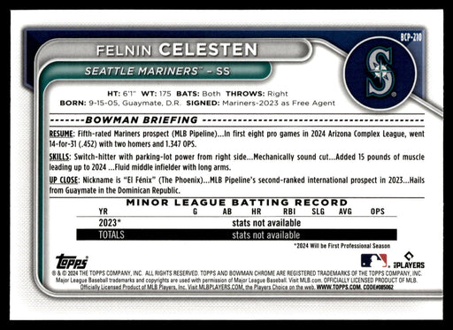 2024 Bowman Chrome #BCP-210 Felnin Celesten Prospects