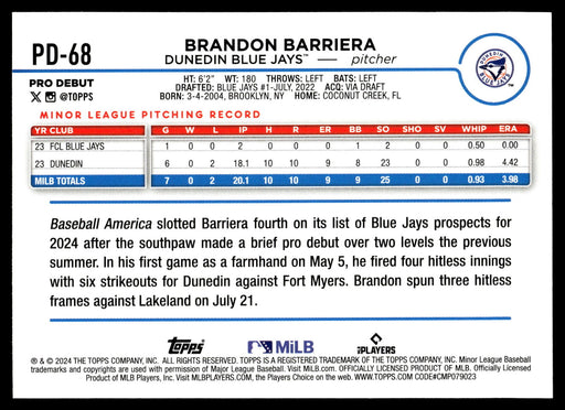 2024 Topps Pro Debut #PD-68 Brandon Barriera
