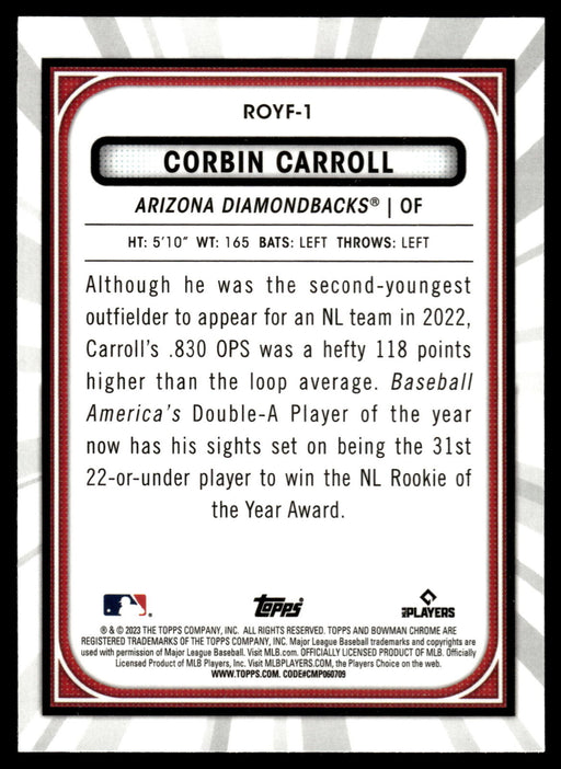 2023 Bowman #ROYF-1 Corbin Carroll Rookie of the Year Favorites