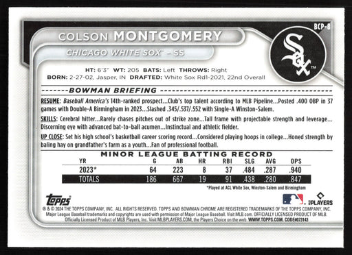 2024 Bowman #BCP-8 Colson Montgomery Chrome Prospects