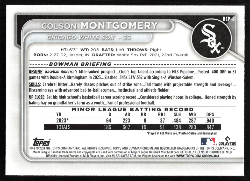 2024 Bowman #BCP-8 Colson Montgomery Chrome Prospects