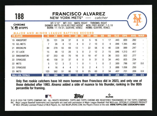 2024 Topps Chrome #188 Francisco Alvarez Sepia Refractor