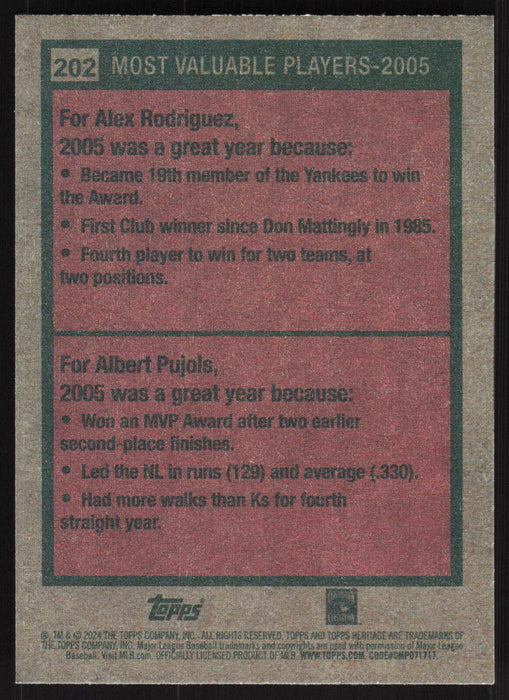 2024 Topps Heritage #202 2005 MVPs (Alex Rodriguez / Albert Pujols)