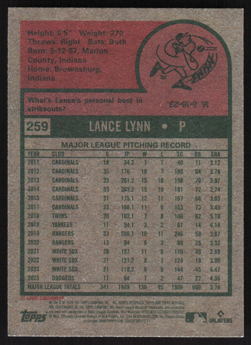 2024 Topps Heritage #259 Lance Lynn