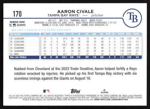 2024 Topps #170 Aaron Civale