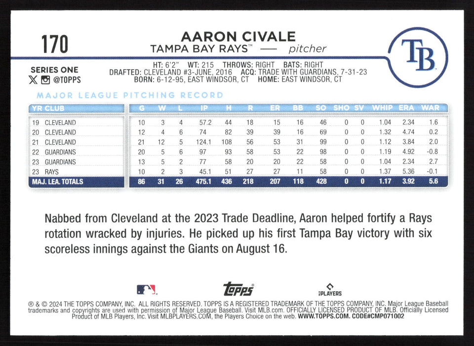 2024 Topps #170 Aaron Civale