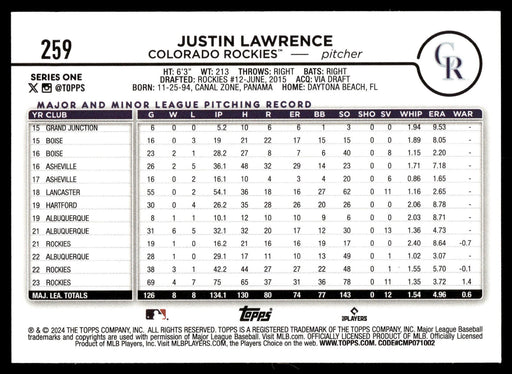 2024 Topps #259 Justin Lawrence Rainbow Foil