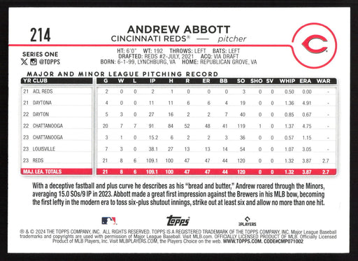 2024 Topps #214 Andrew Abbott