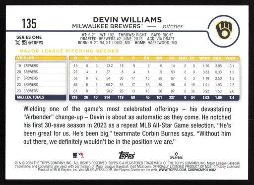 2024 Topps #135 Devin Williams