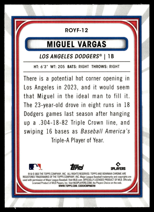 2023 Bowman #ROYF-12 Miguel Vargas Rookie of the Year Favorites