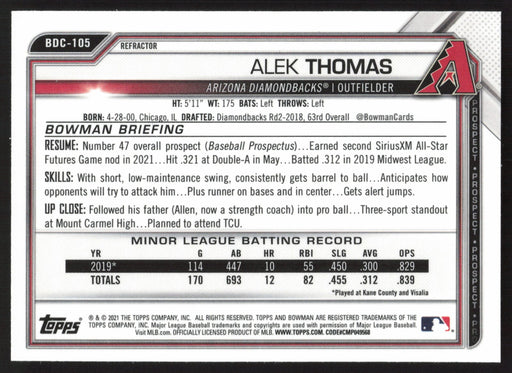 2021 Bowman Draft #BDC-105 Alek Thomas Chrome Refractor