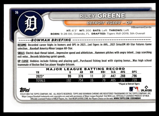 2024 Bowman Chrome #36 Riley Greene
