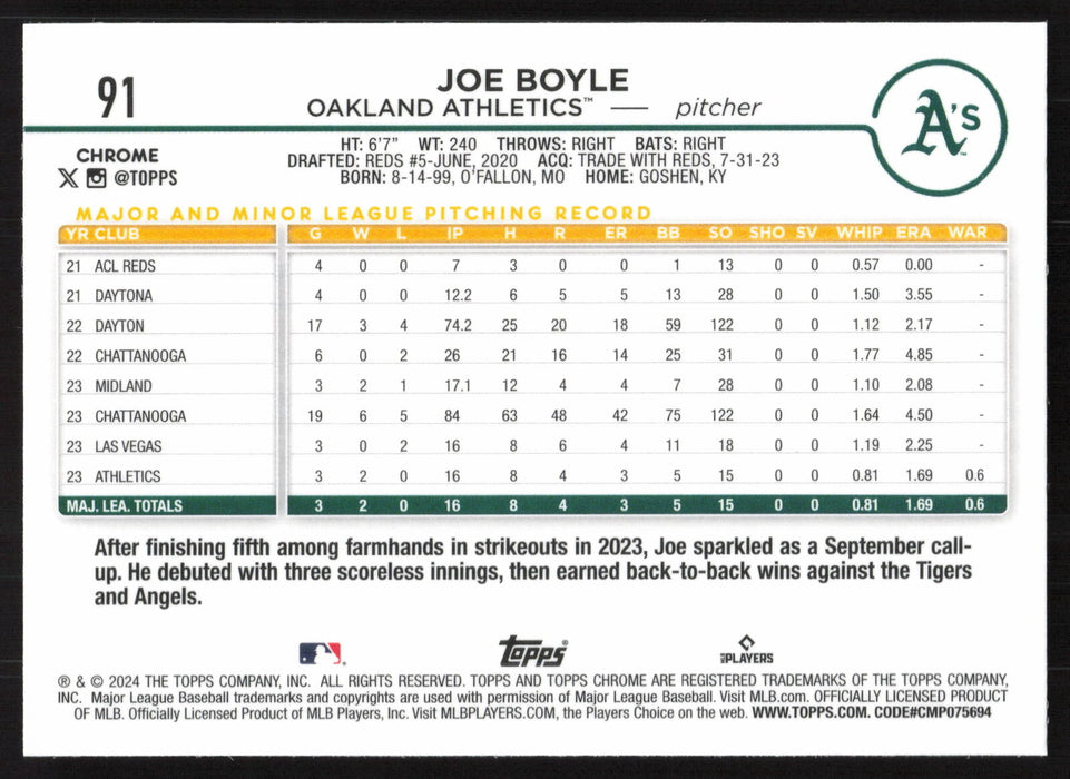 2024 Topps Chrome #91 Joe Boyle