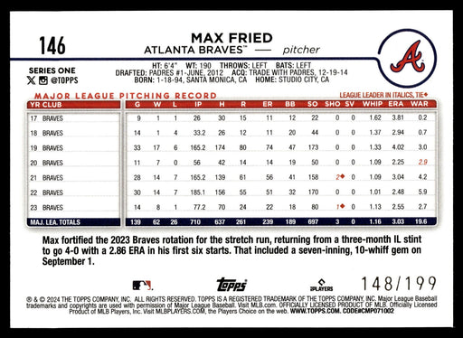 2024 Topps #146 Max Fried Red Crackle Foil #/199