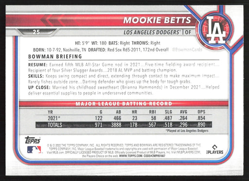 2022 Bowman #25 Mookie Betts Base