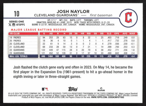 2024 Topps #10 Josh Naylor Yellow