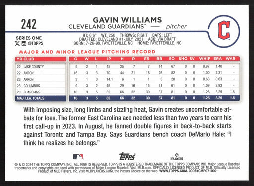 2024 Topps #242 Gavin Williams Yellow