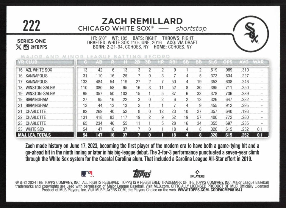 2024 Topps #222 Zach Remillard Holiday (Series One)