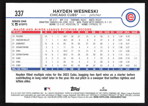2024 Topps #337 Hayden Wesneski Base