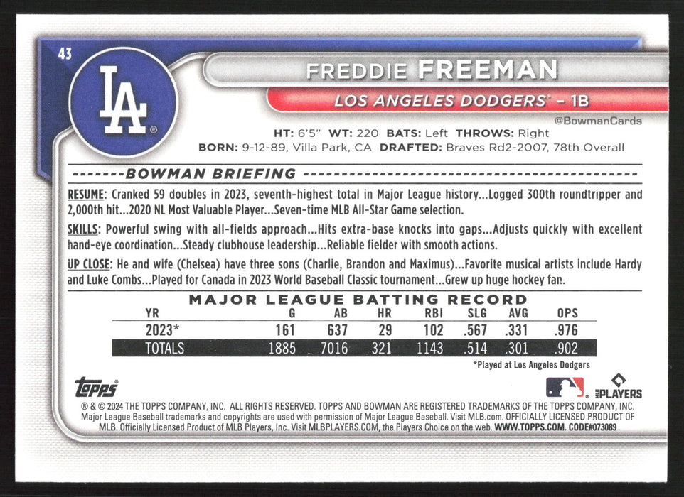 2024 Bowman #43 Freddie Freeman