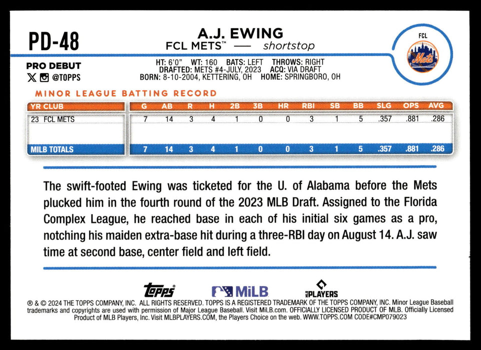 2024 Topps Pro Debut #PD-48 A.J. Ewing