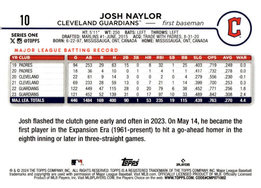 2024 Topps #10 Josh Naylor Yellow