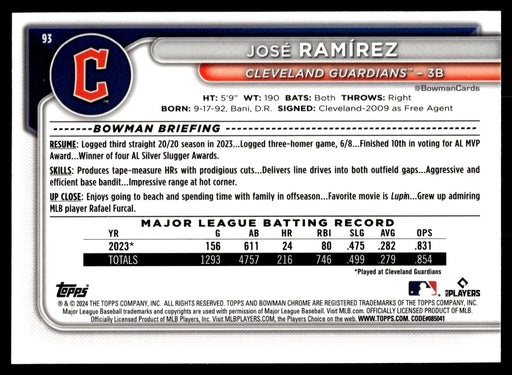 2024 Bowman Chrome #93 José Ramírez