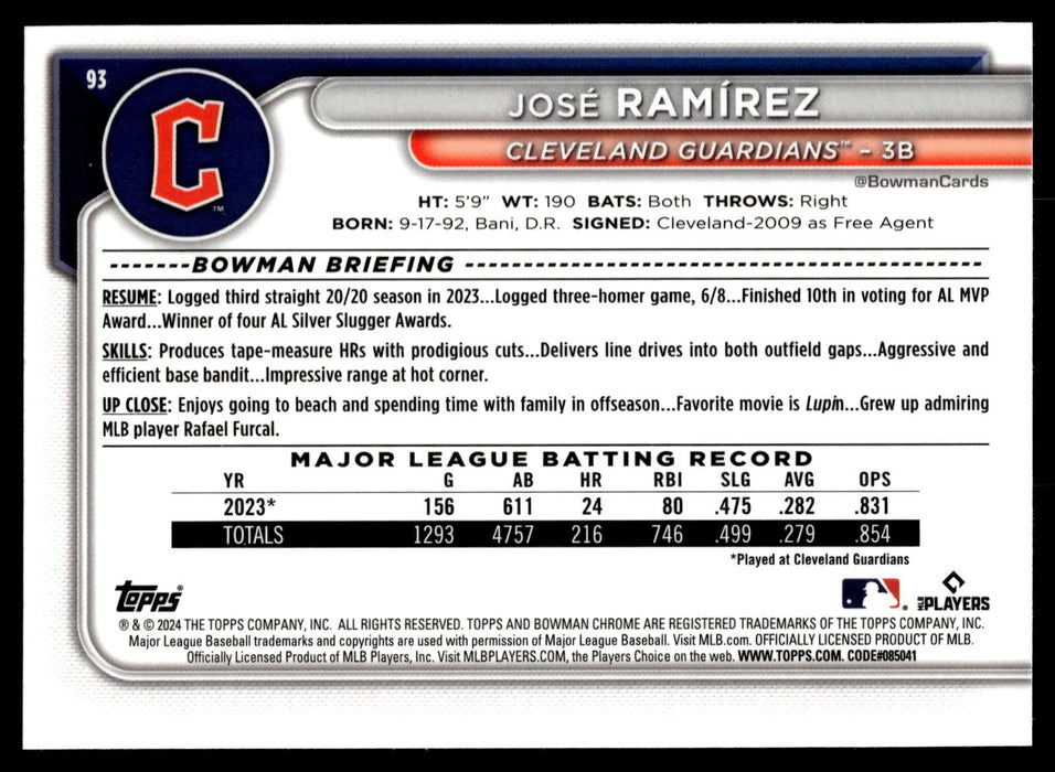 2024 Bowman Chrome #93 José Ramírez