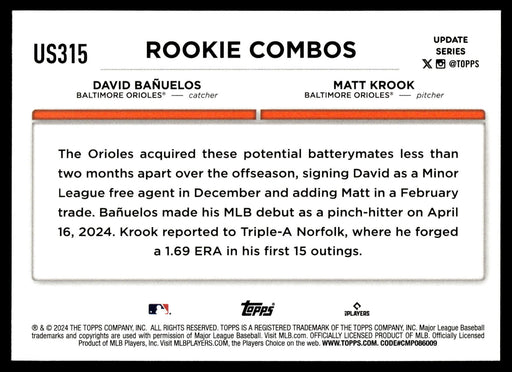 2024 Topps Update #US315 David Bañuelos / Matt Krook RCOM Rainbow Foil