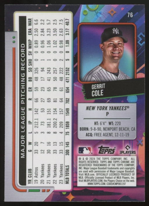 2024 Topps Cosmic Chrome Nucleus Refractor #76 Gerrit Cole