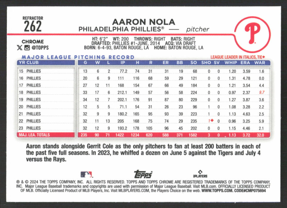 2024 Topps Chrome #262 Aaron Nola Refractor