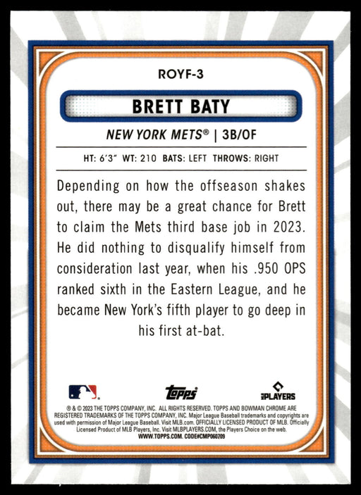 2023 Bowman #ROYF-3 Brett Baty Rookie of the Year Favorites