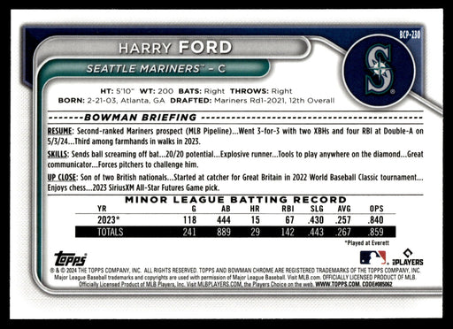 2024 Bowman Chrome #BCP-230 Harry Ford Prospects