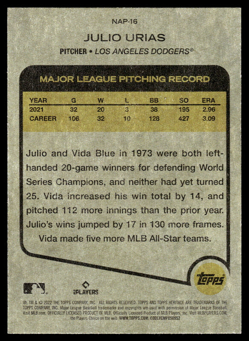 2022 Topps Heritage #NAP-16 Julio Urias New Age Performers