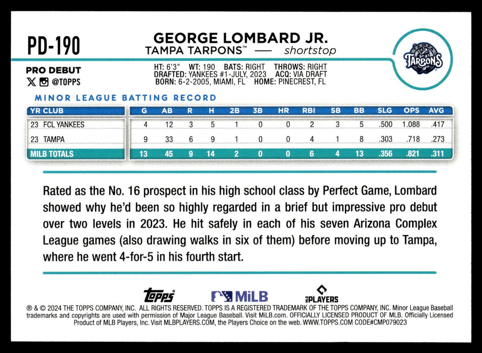 2024 Topps Pro Debut #PD-190 George Lombard Jr.