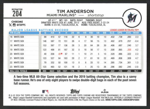 2024 Topps Chrome #204 Tim Anderson Refractor