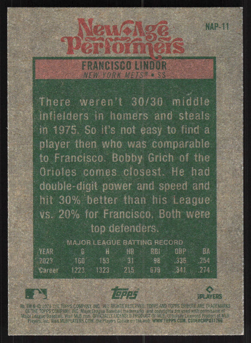2024 Topps Heritage #NAP-11 Francisco Lindor New Age Performers