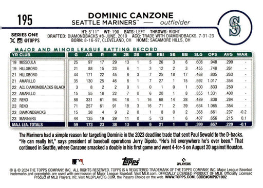 2024 Topps #195 Dominic Canzone Yellow