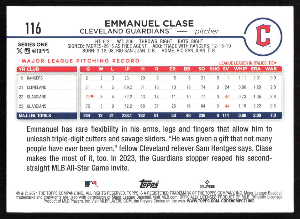 2024 Topps #116 Emmanuel Clase