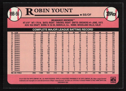 2024 Topps #89B-55 Robin Yount 1989 Topps Baseball 35th Anniversary