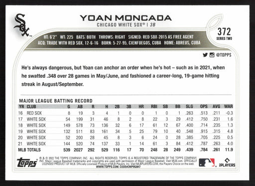 2022 Topps #372 Yoan Moncada Rainbow Foil