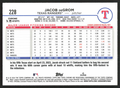 2024 Topps Chrome #228 Jacob deGrom Prism Refractor