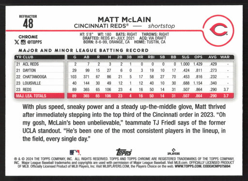 2024 Topps Chrome #48 Matt McLain Refractor