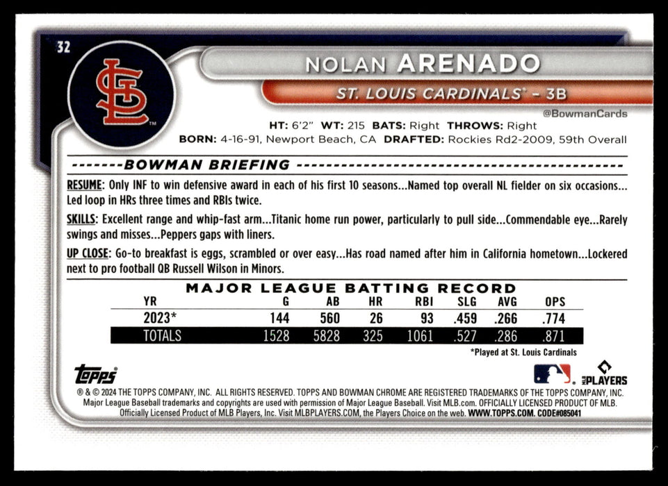 2024 Bowman Chrome #32 Nolan Arenado