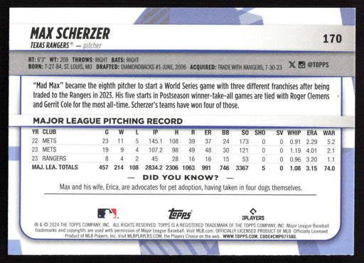 2024 Topps Big League #170 Max Scherzer