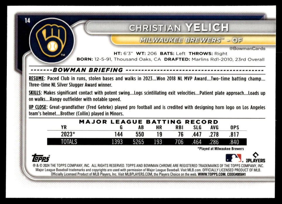 2024 Bowman Chrome #14 Christian Yelich
