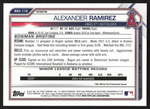2021 Bowman Draft #BDC-110 Alexander Ramirez Chrome Refractor