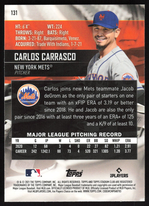 2021 Stadium Club Chrome #131 Carlos Carrasco